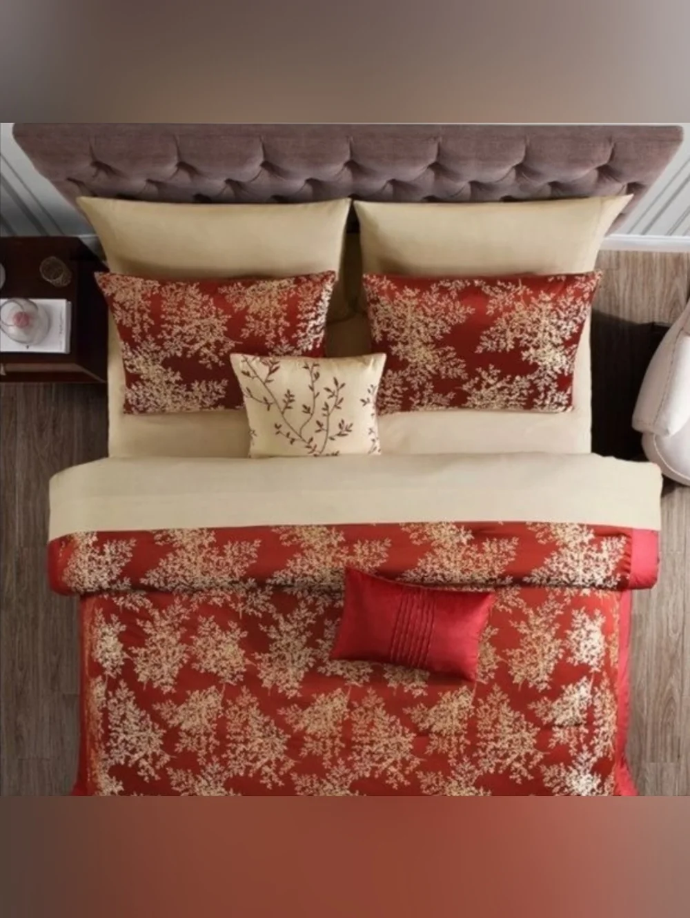 Pagoda Floral 9-pc King Comforter Set RED/GOLD